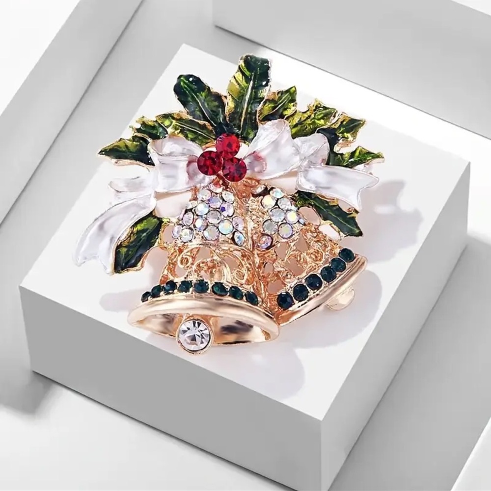 Elegant Holiday Bell Brooch, Christmas Brooch, Holiday Brooch